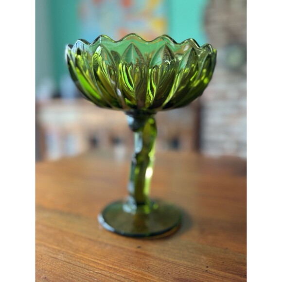 Indiana Glass Candy Dish Green Lotus Blossom Decorative Dish 7” Vintage - Picture 7 of 7